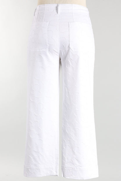 Etched Flower Crop Jean - White