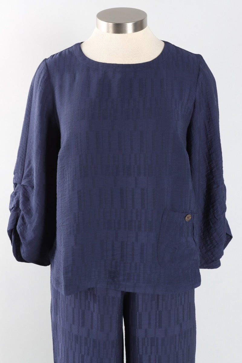 Pleat Pullover - Navy Jacquard
