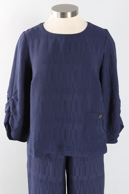 Pleat Pullover - Navy Jacquard