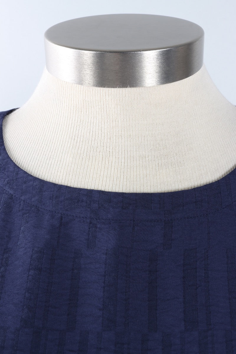Pleat Pullover - Navy Jacquard