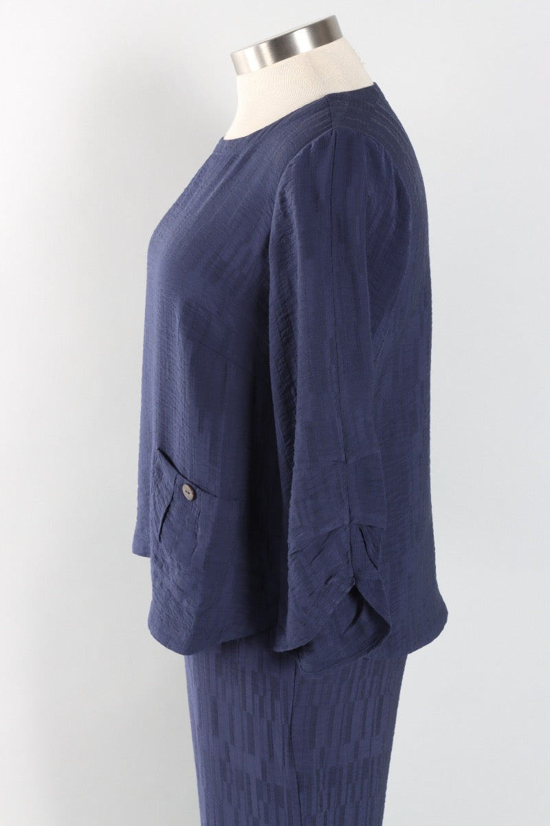 Pleat Pullover - Navy Jacquard