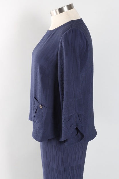 Pleat Pullover - Navy Jacquard