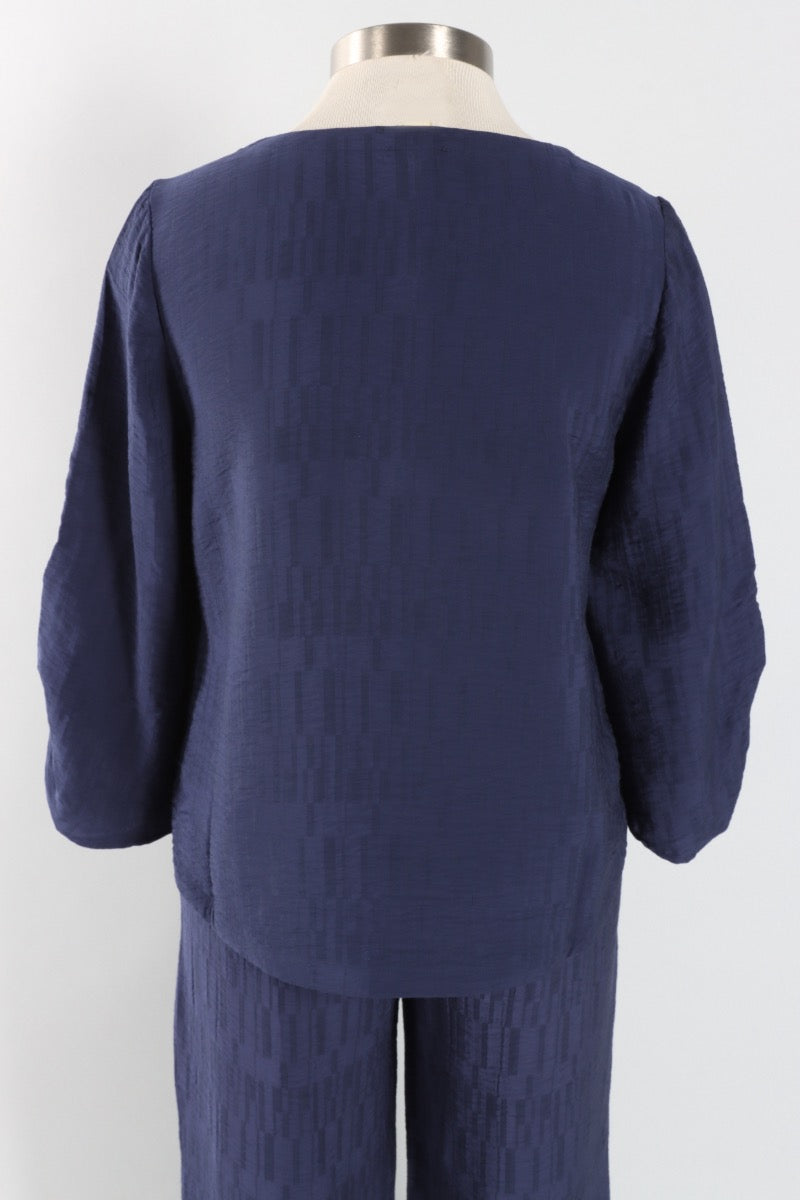 Pleat Pullover - Navy Jacquard