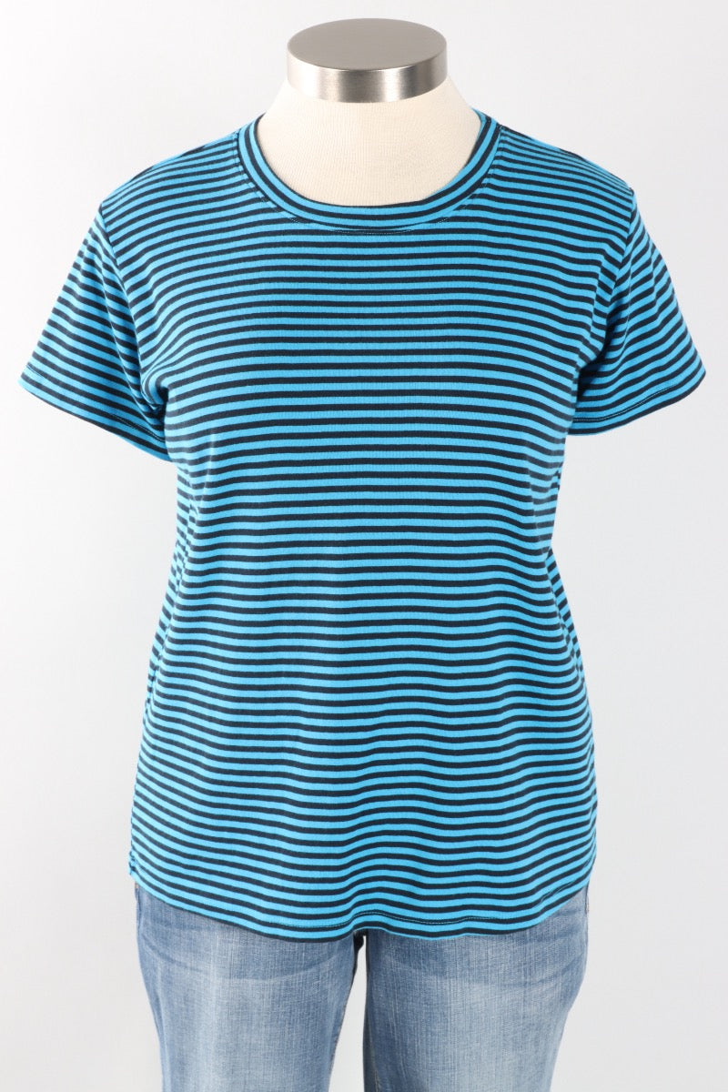 Fawbush's Only! Short Sleeve Stripe Crew Plus - Methyl Blue