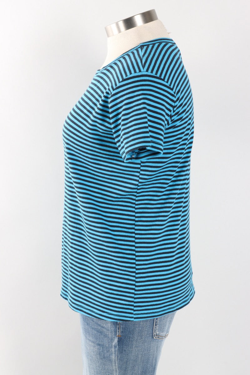 Fawbush's Only! Short Sleeve Stripe Crew - Methyl Blue