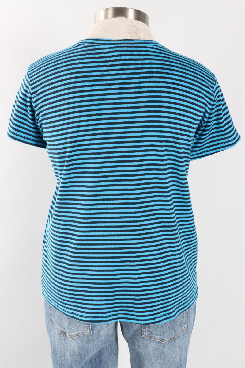 Fawbush's Only! Short Sleeve Stripe Crew - Methyl Blue