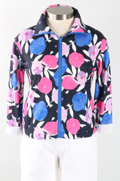 Floral Zip Jacket - Navy & Pink