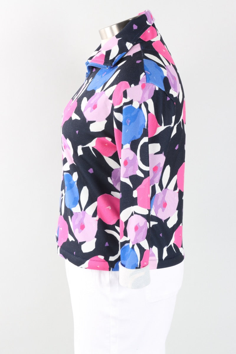 Floral Zip Jacket - Navy & Pink