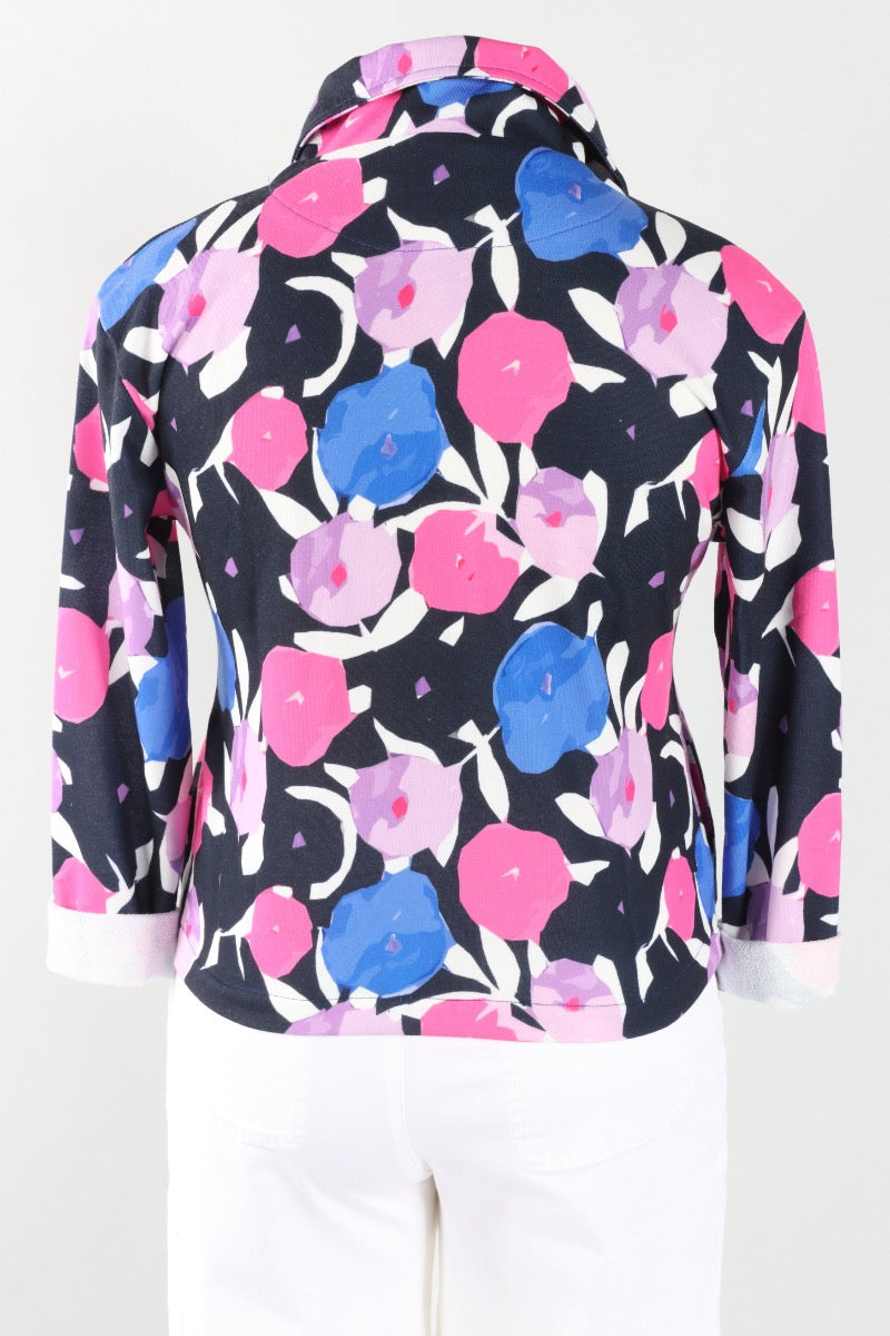 Floral Zip Jacket - Navy & Pink