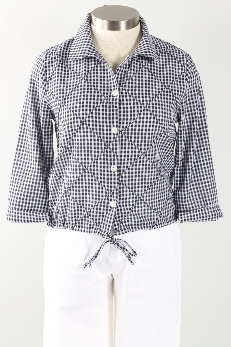 Gingham Drawstring Top - Black & White