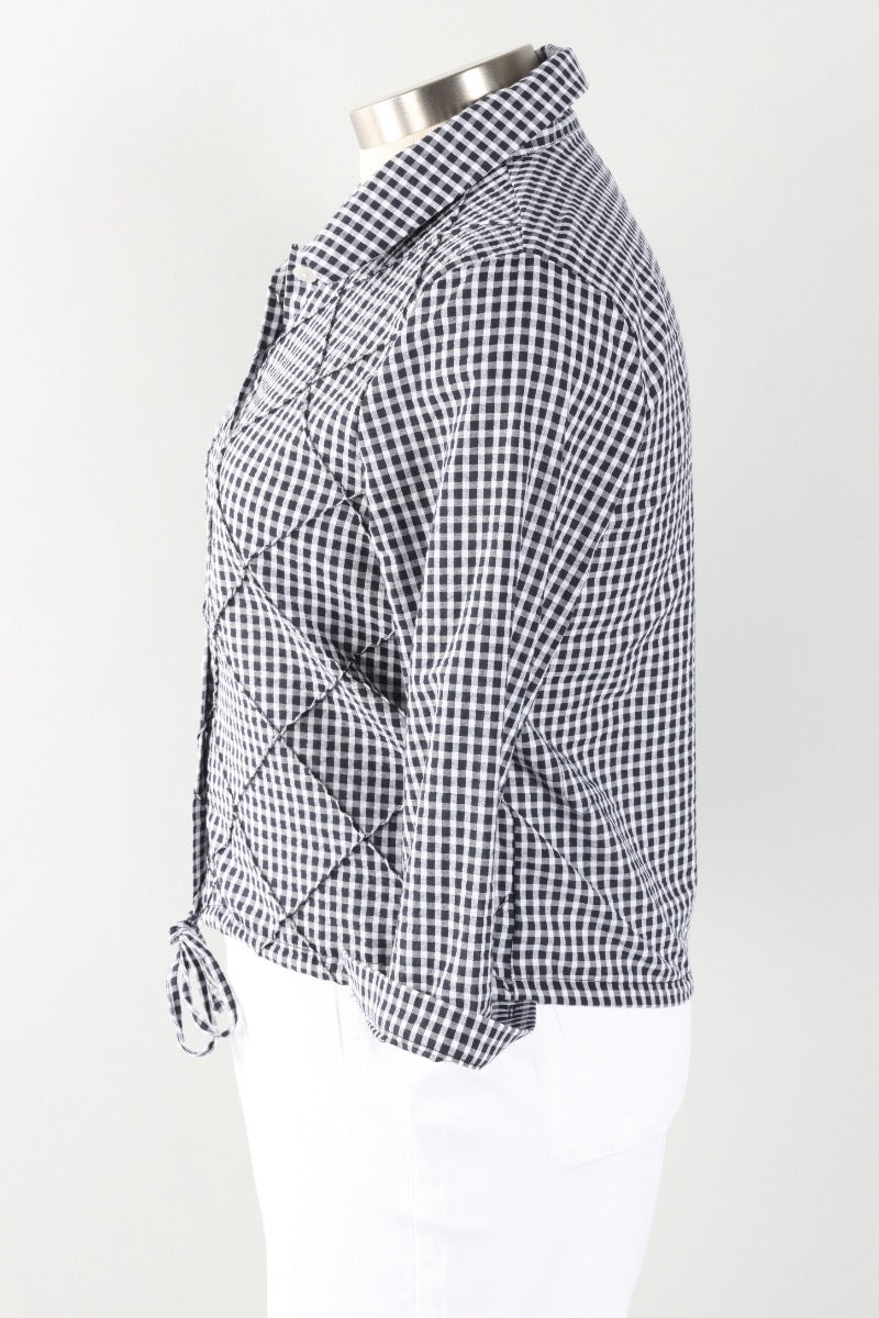 Gingham Drawstring Top - Black & White