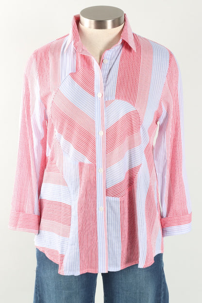 Circle Inset Blouse - Red & Blue