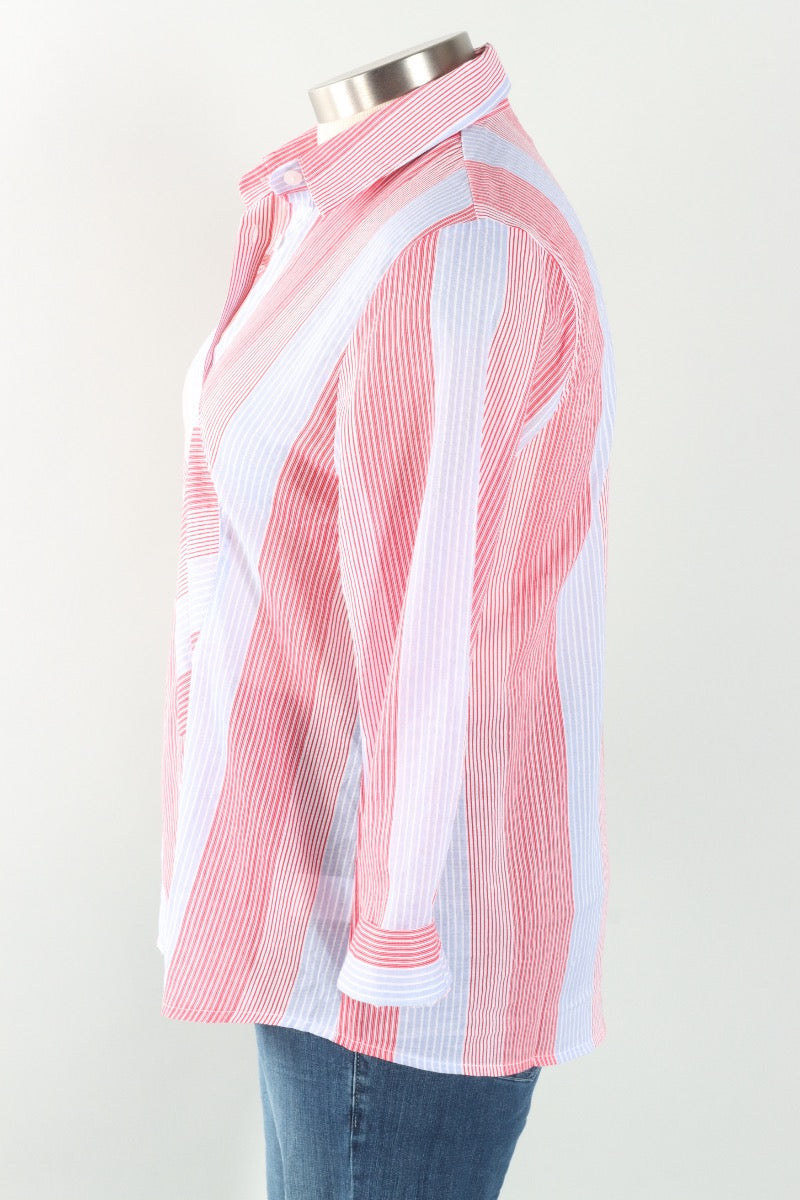 Circle Inset Blouse - Red & Blue