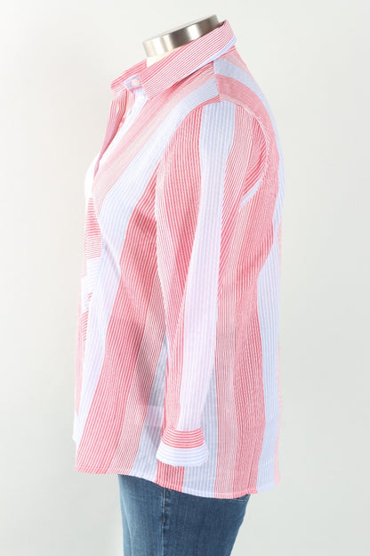Circle Inset Blouse - Red & Blue
