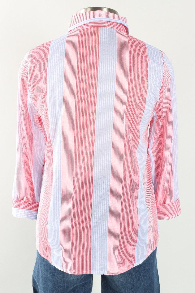 Circle Inset Blouse - Red & Blue