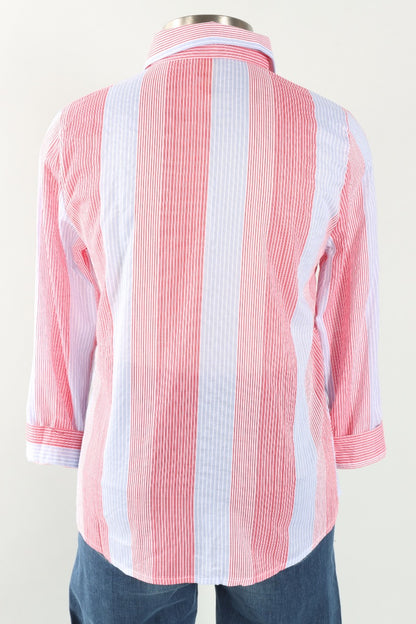Circle Inset Blouse - Red & Blue