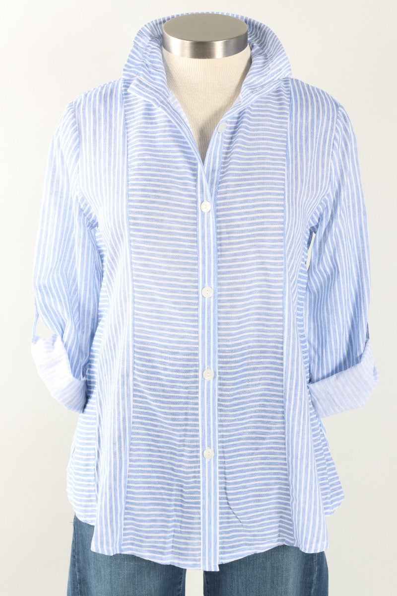 Panel Stripe Blouse - Cobalt