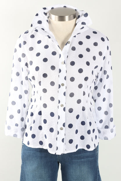 Polka Dot Crinkle Shirt - Navy & White