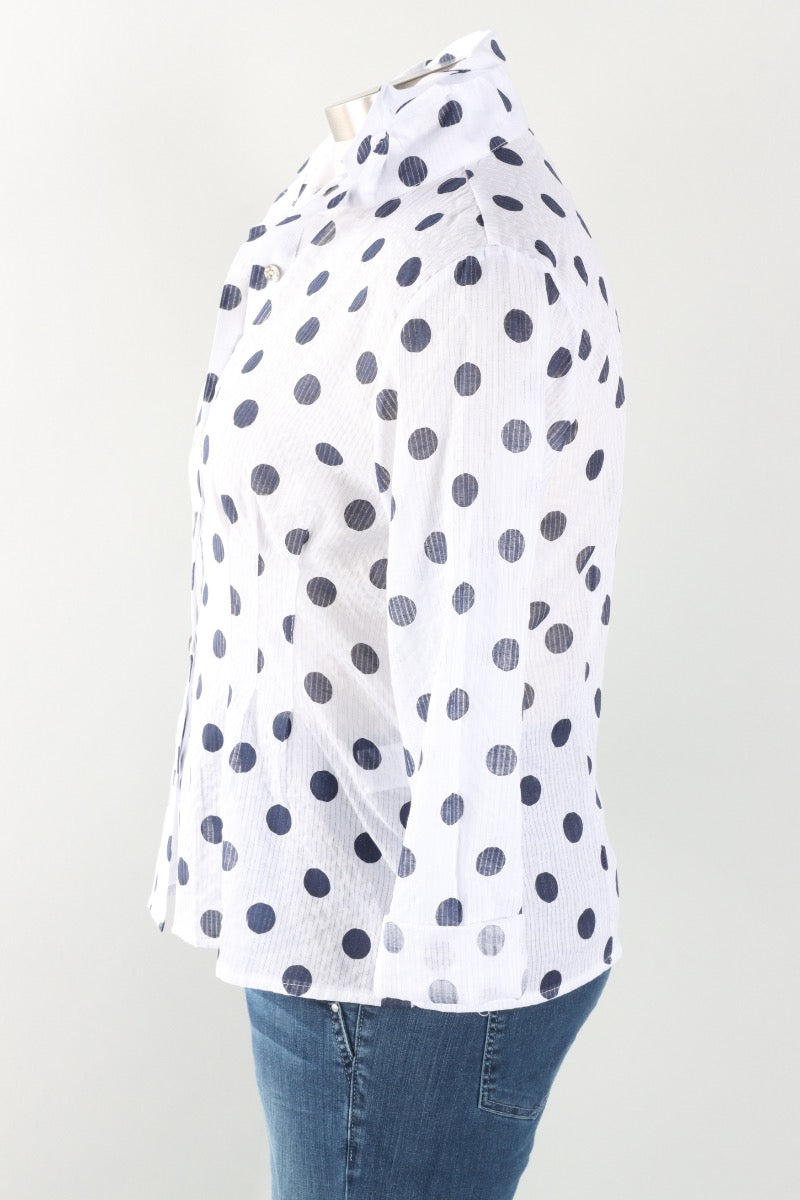 Polka Dot Crinkle Shirt - Navy & White
