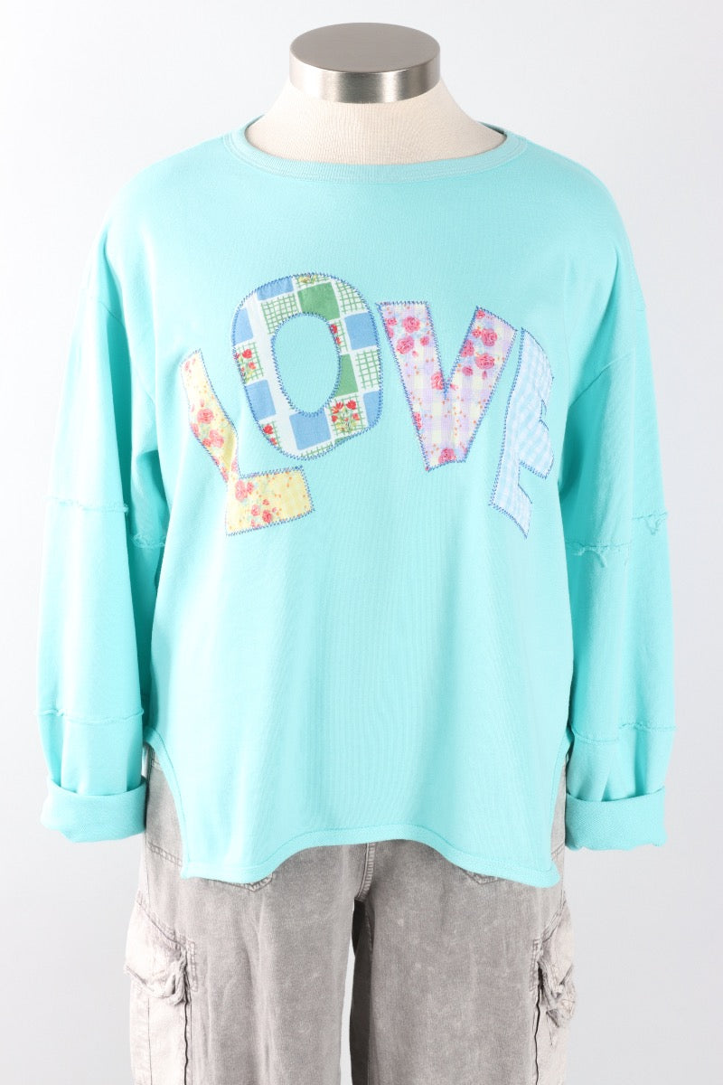 Love Patch Pullover - Aqua