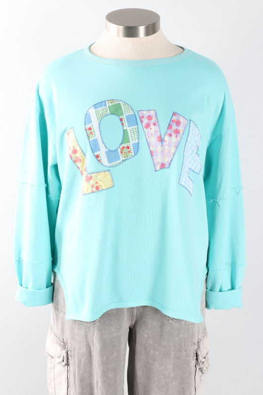 Love Patch Pullover - Aqua