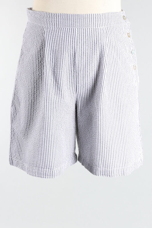 Button Shorts - Cream Stripe Seersucker