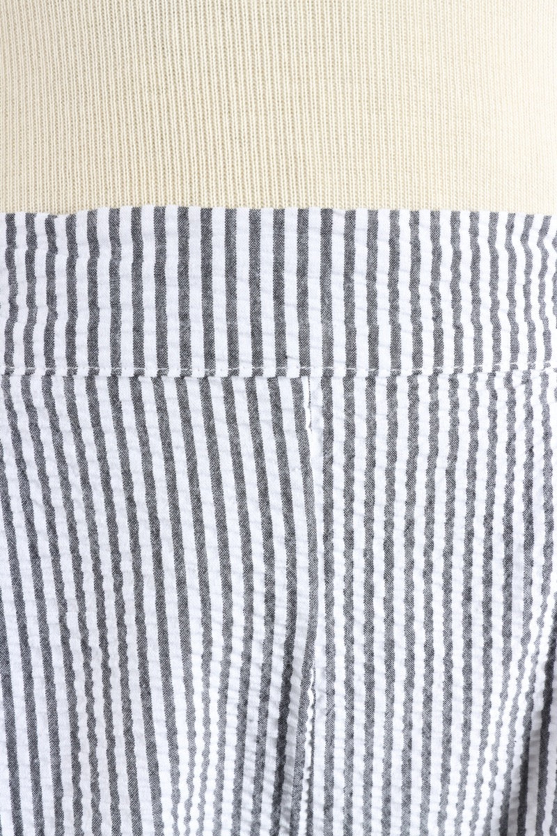 Button Shorts - Cream Stripe Seersucker