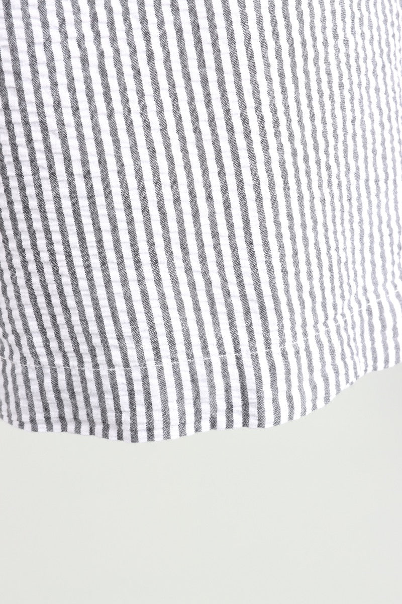 Button Shorts - Cream Stripe Seersucker