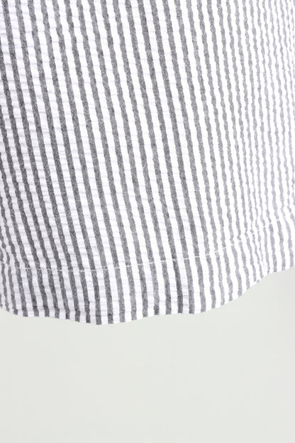 Button Shorts - Cream Stripe Seersucker