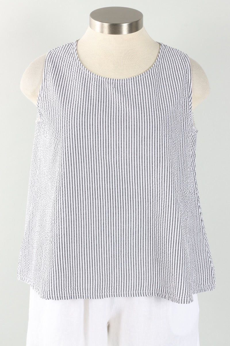 Trapeze Tank - Cream Stripe Seersucker