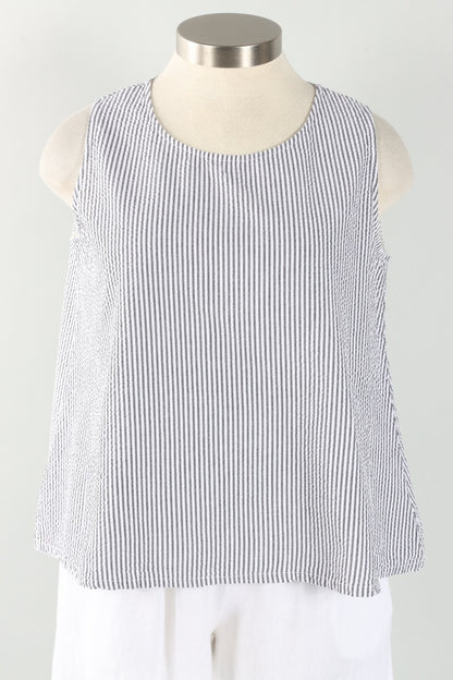Trapeze Tank - Cream Stripe Seersucker
