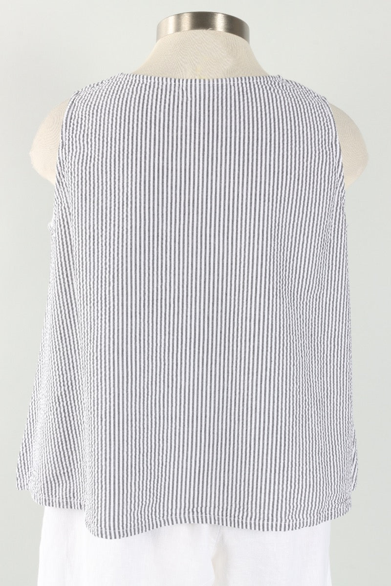 Trapeze Tank - Cream Stripe Seersucker