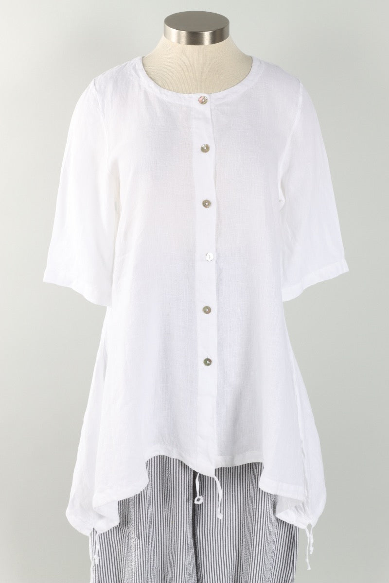 Ruched Kay Cardigan - White Light Linen