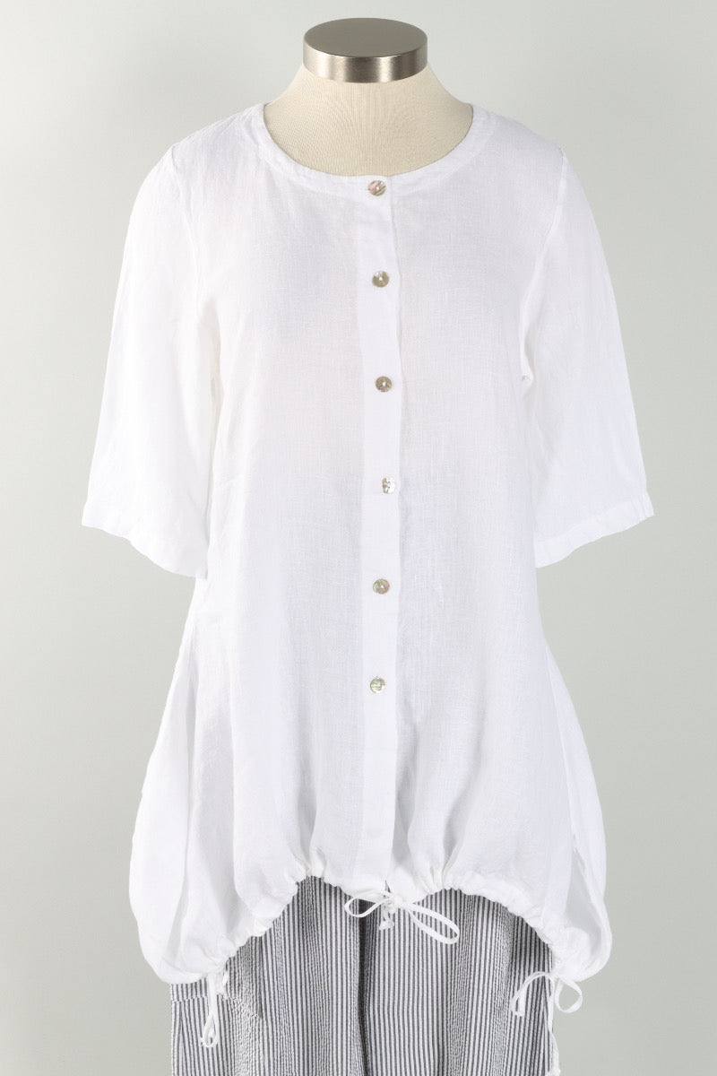 Ruched Kay Cardigan - White Light Linen