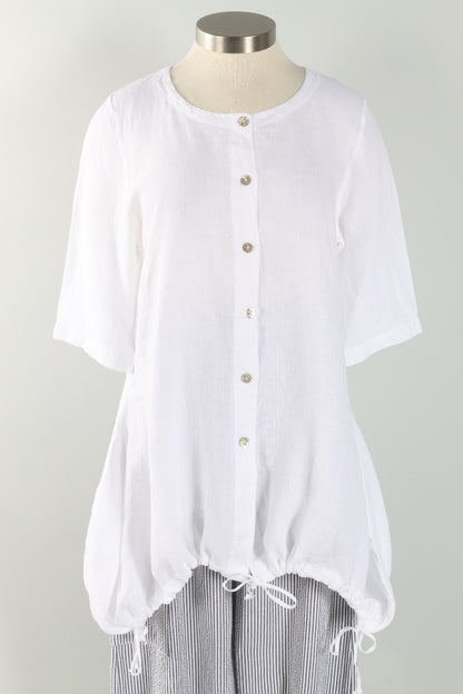 Ruched Kay Cardigan - White Light Linen