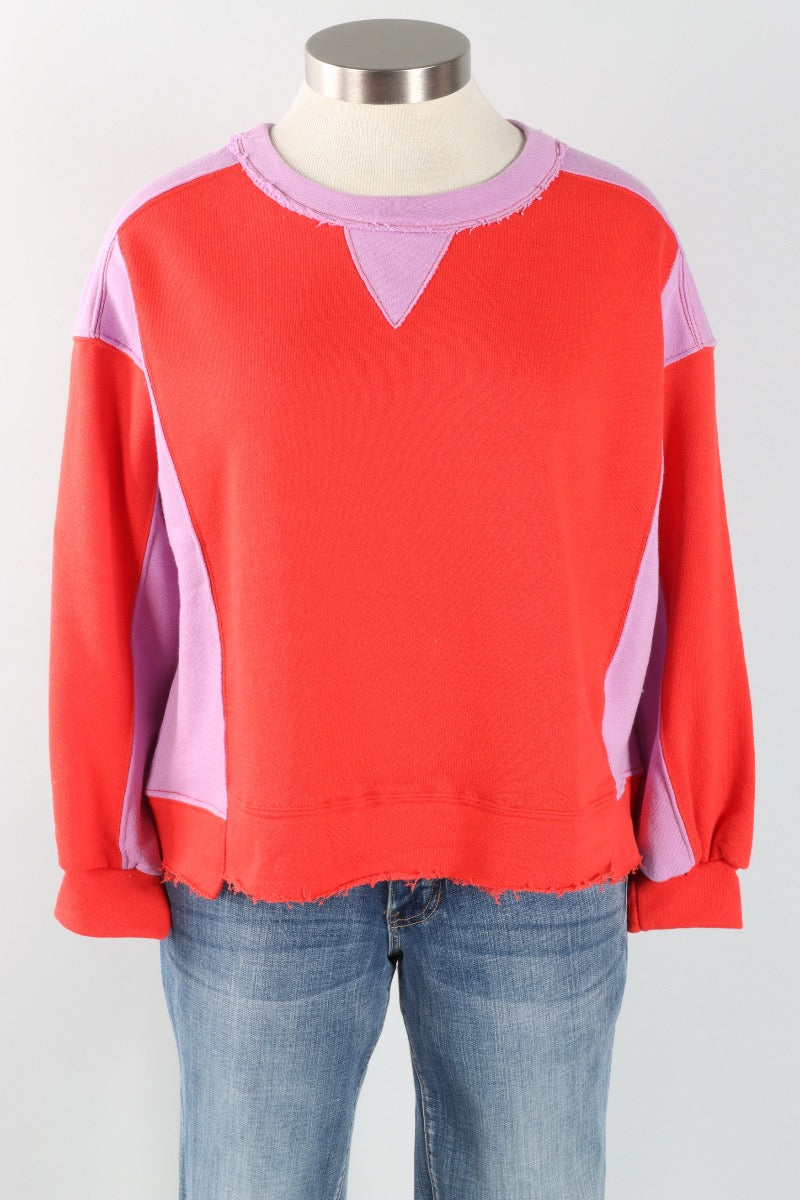 Contrast Sweatshirt - Red & Lavender