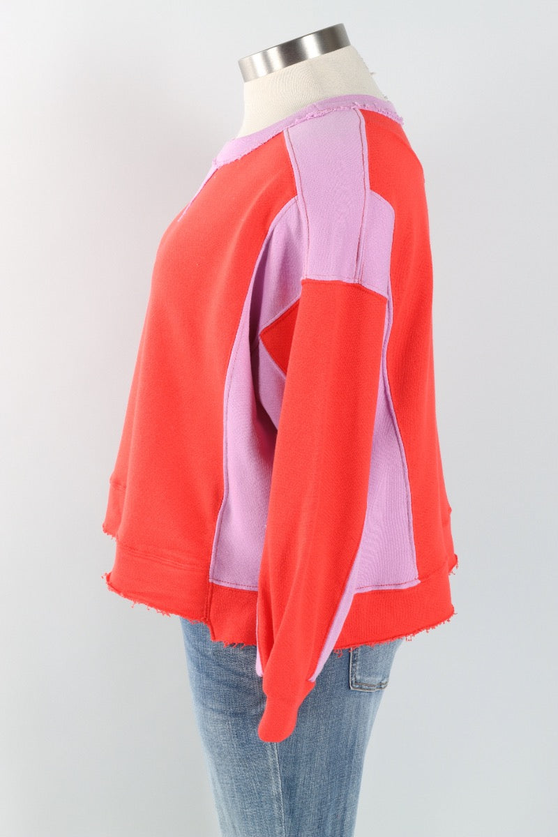 Contrast Sweatshirt - Red & Lavender