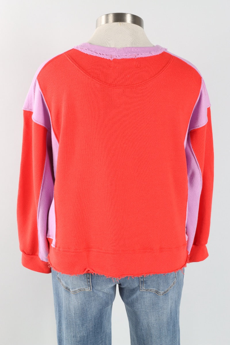 Contrast Sweatshirt - Red & Lavender
