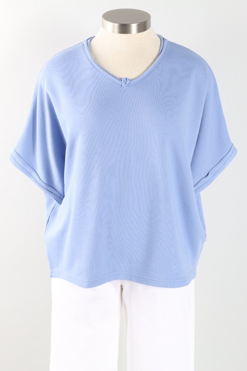 Frenchie V-Neck Sweatshirt - Periwinkle Blue