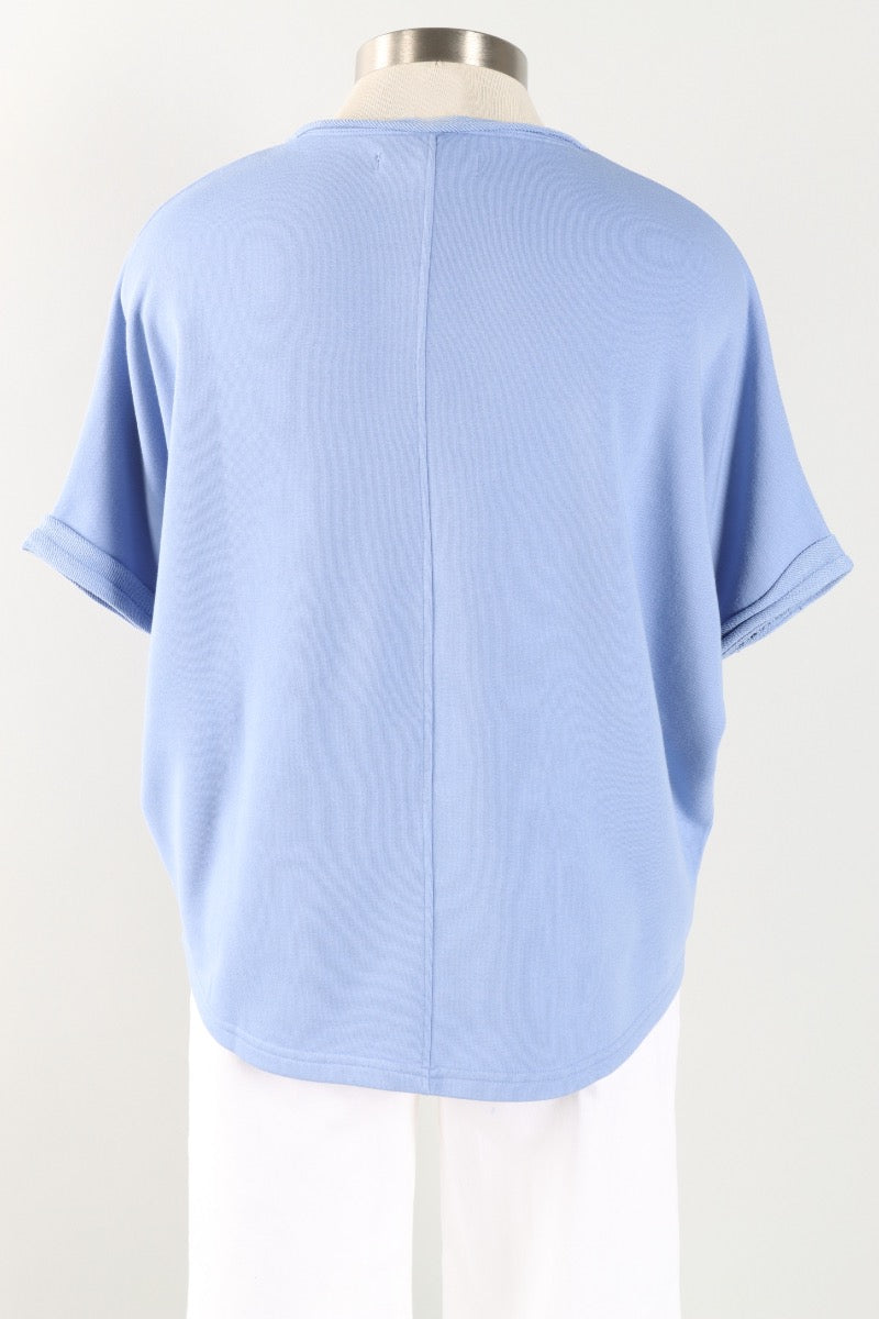 Frenchie V-Neck Sweatshirt - Periwinkle Blue
