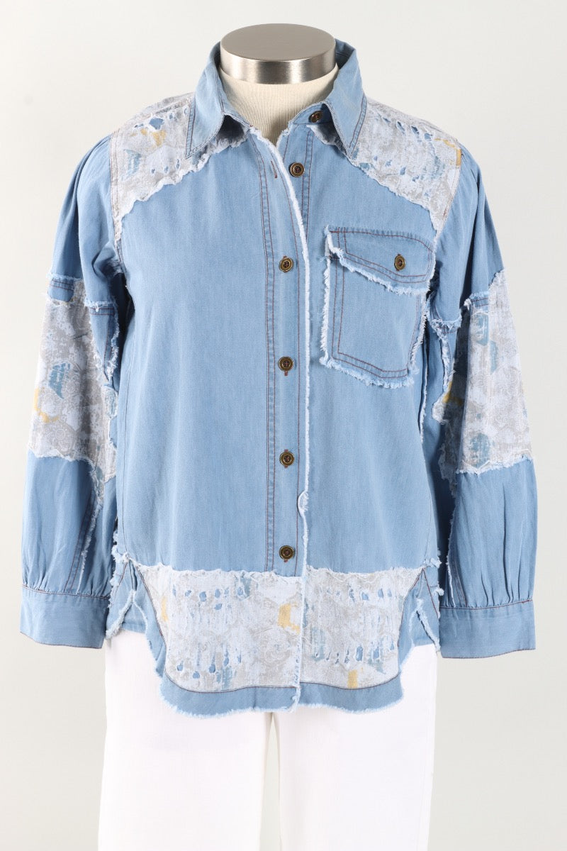 Frayed Edge Chambray Shirt - Denim