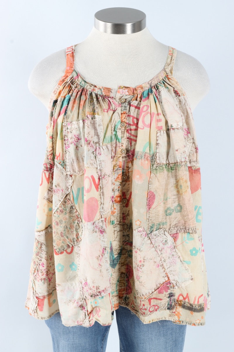Button Front Tank - Natural Multi