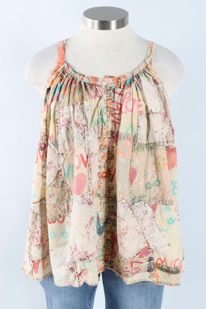 Button Front Tank - Natural Multi