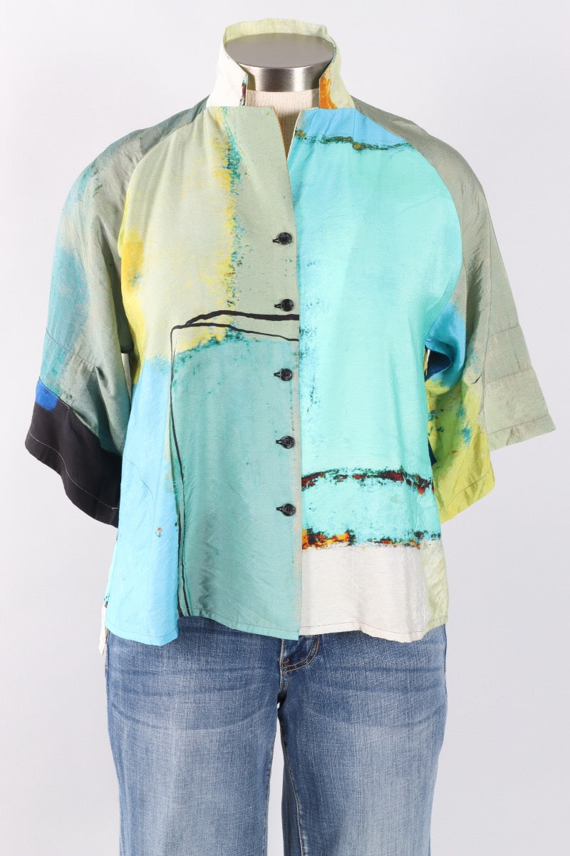 Button Jacket - Abstract Blue