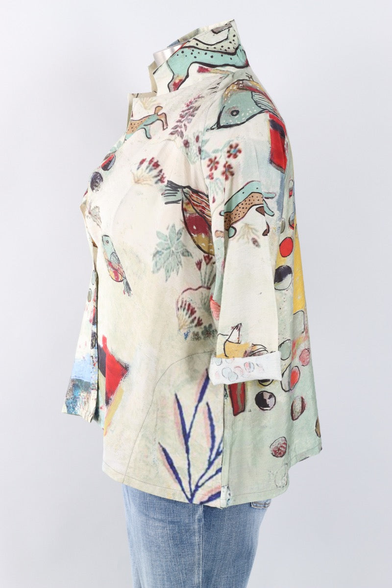 One Button Jacket - Abstract Flower