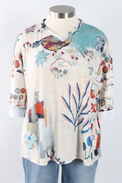 V Neck Top - Abstract Flower