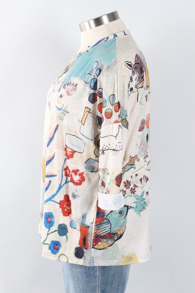 V Neck Top - Abstract Flower
