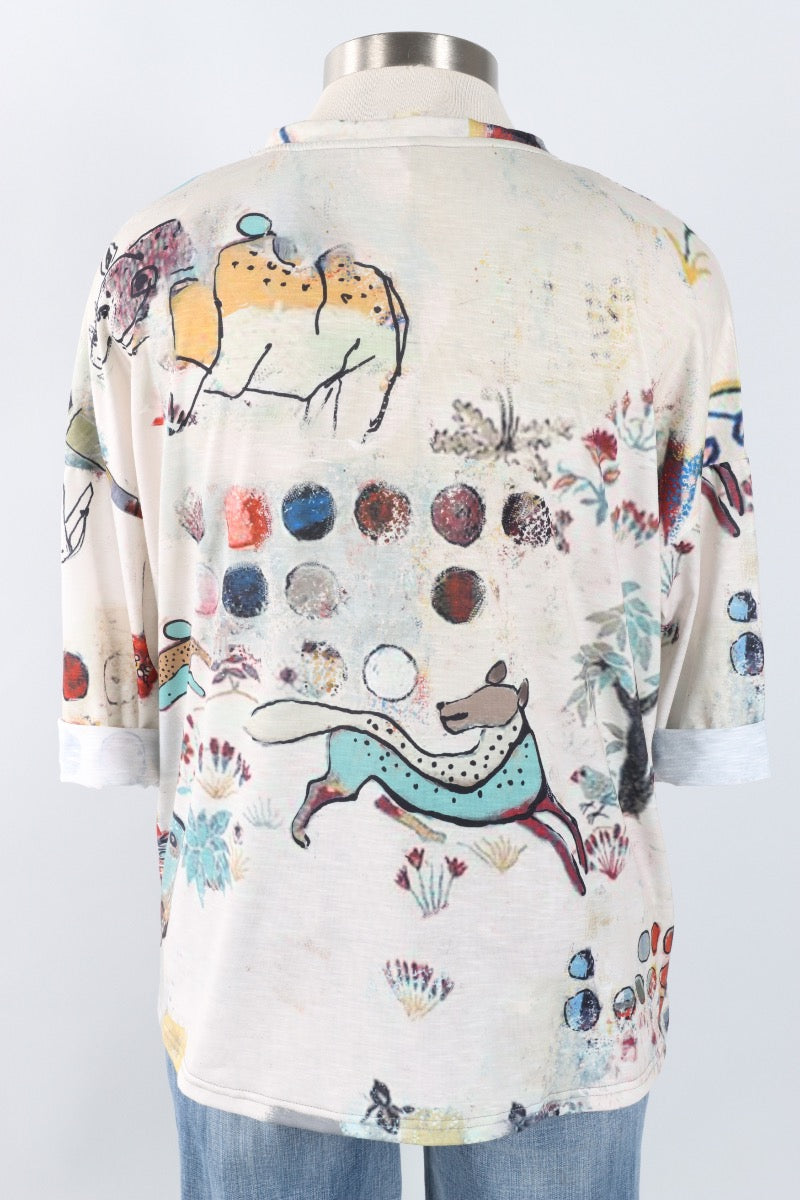 V Neck Top - Abstract Flower