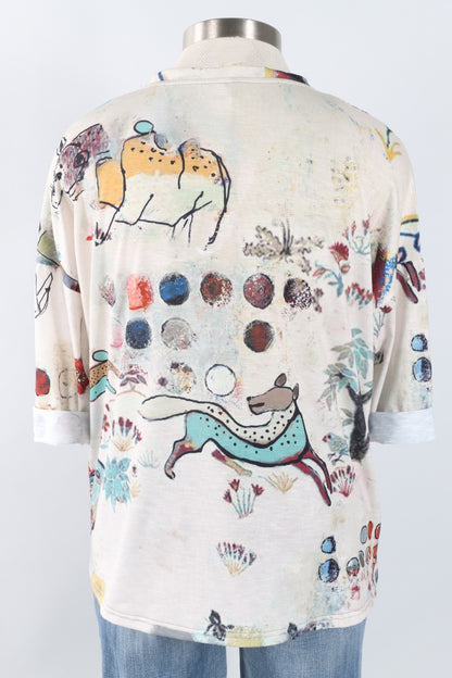 V Neck Top - Abstract Flower