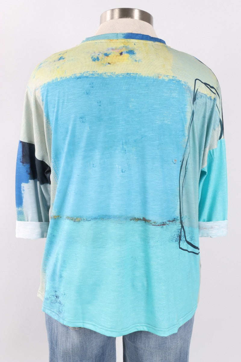 V  Neck Top - Abstract Blue